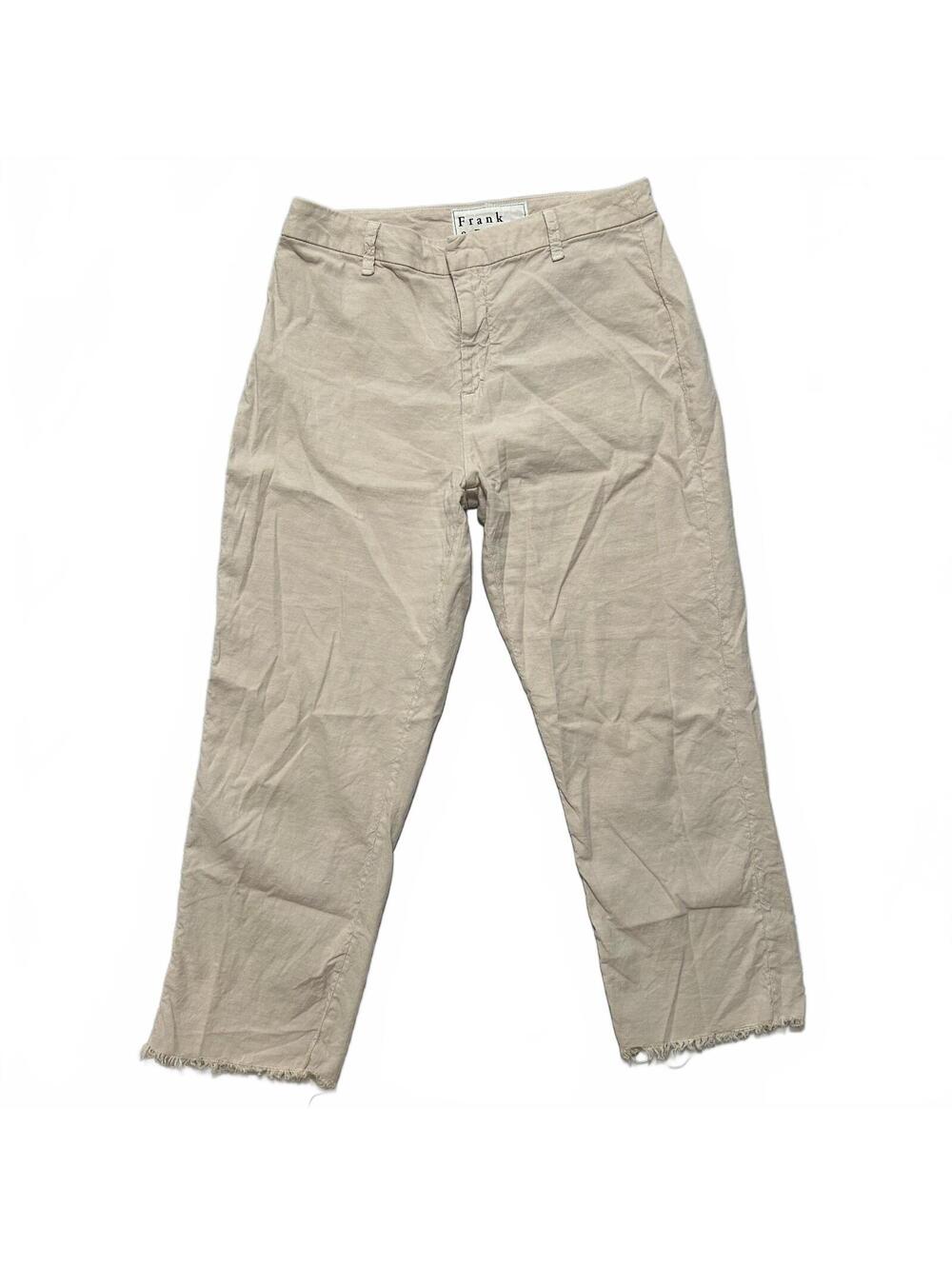 Frank & Eileen Kinsale Raw Hem Flax Blend Cropped Pants Size 10 Beige Minimalist